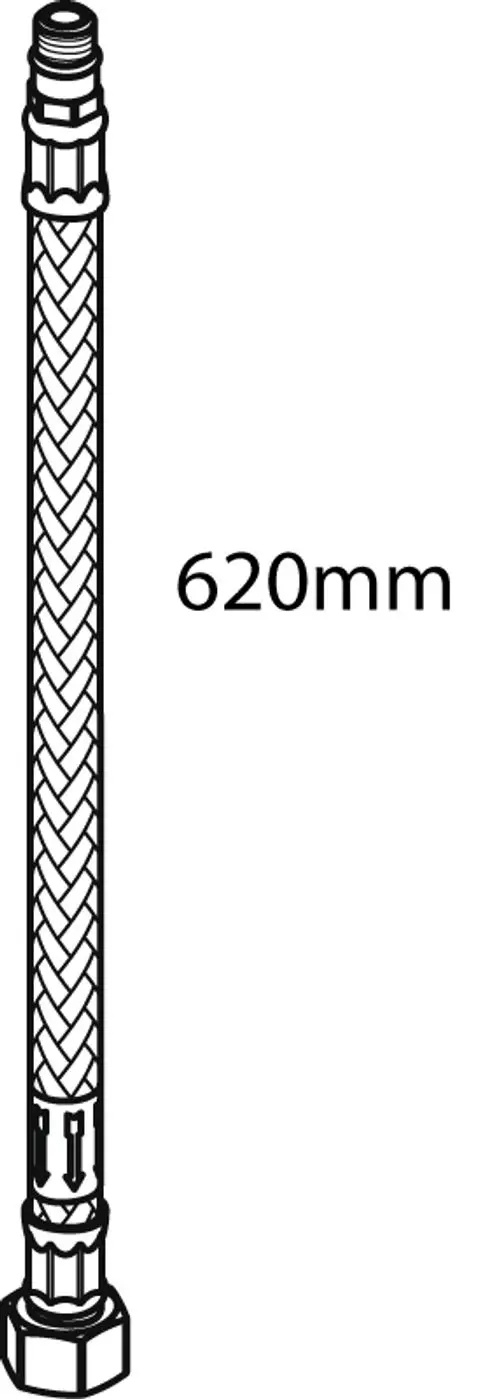 Flexibler Schlauch von Ideal Standard mit gewellter Oberfläche und zwei Verbindungsteilen. Länge von 620 mm, geeignet für verschiedene Installationen.